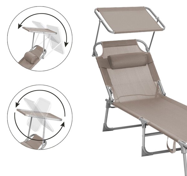 Leżak ogrodowy LAGUNA z regulowanym daszkiem, 193x53x29cm, brązowo-szary (taupe) SongmicsHome