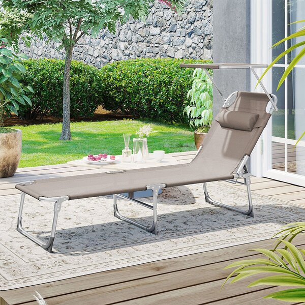 Leżak ogrodowy LAGUNA z regulowanym daszkiem, 193x53x29cm, brązowo-szary (taupe) SongmicsHome