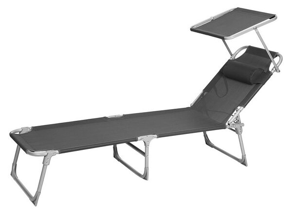 Leżak ogrodowy LAGUNA z regulowanym daszkiem, 193x53x29cm, ciemnoszary SongmicsHome