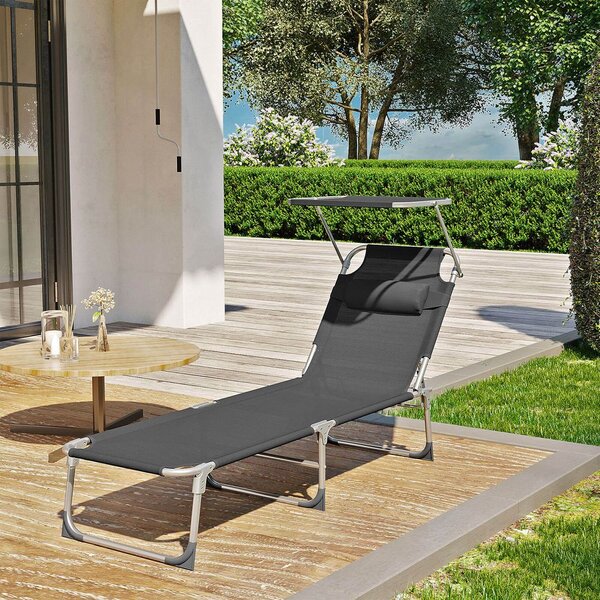 Leżak ogrodowy LAGUNA z regulowanym daszkiem, 193x53x29cm, ciemnoszary SongmicsHome