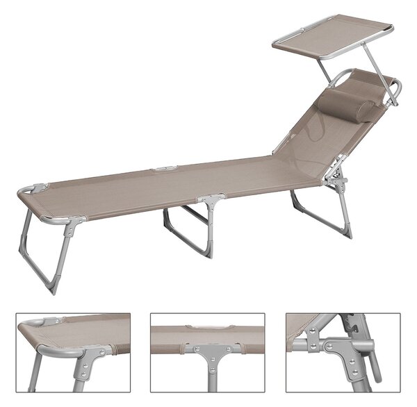 Leżak ogrodowy LAGUNA z regulowanym daszkiem, 193x53x29cm, brązowo-szary (taupe) SongmicsHome
