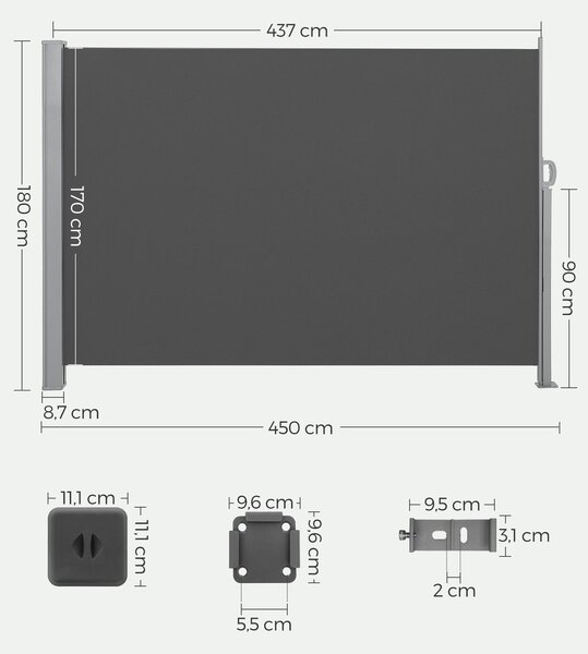 Markiza boczna HORIZON na taras, 180x450cm, szary SongmicsHome