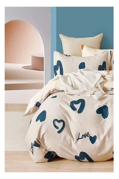 Beżowa pościel jednoosobowa z bawełny renforcé z prześcieradłem 160x220 cm Amore – Mila Home