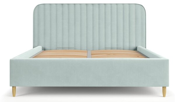 Miętowe tapicerowane łóżko dwuosobowe ze schowkiem i stelażem 160x200 cm Noto – Maison de Rêve