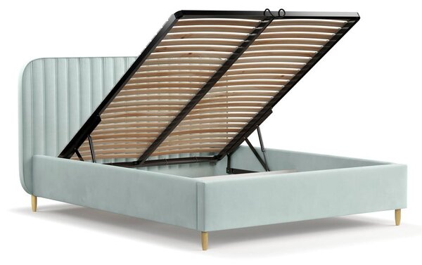 Miętowe tapicerowane łóżko dwuosobowe ze schowkiem i stelażem 160x200 cm Noto – Maison de Rêve