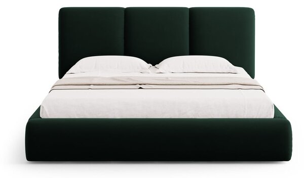 Ciemnozielone aksamitne tapicerowane łóżko dwuosobowe ze schowkiem i stelażem 180x200 cm Brody – Mazzini Beds