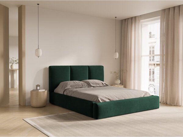 Ciemnozielone aksamitne tapicerowane łóżko dwuosobowe ze schowkiem i stelażem 180x200 cm Brody – Mazzini Beds