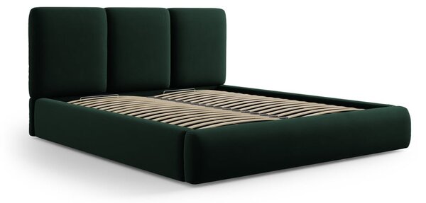 Ciemnozielone aksamitne tapicerowane łóżko dwuosobowe ze schowkiem i stelażem 180x200 cm Brody – Mazzini Beds