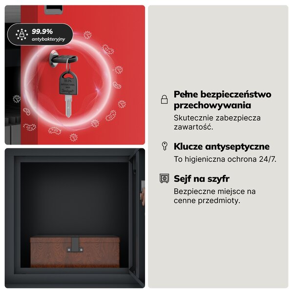 Biurowa szafa metalowa z sejfem antracytowo-czerwona, 900x1850x400 mm: FILIP II