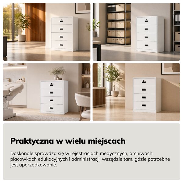 Szafa kartotekowa metalowa z 4 szufladami biała, 900x1320x600 mm: SARA XL V4