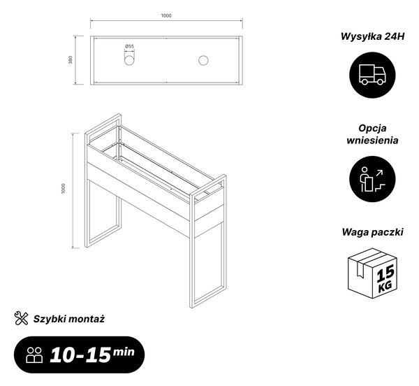 Osłona donica na kwiaty metalowa wysoka czarna, 1000x1000x380 mm: MARGARET H