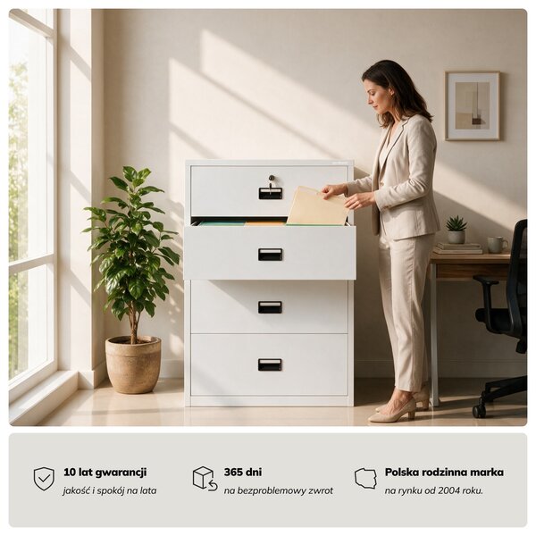 Szafa kartotekowa metalowa z 4 szufladami biała, 900x1320x600 mm: SARA XL V4