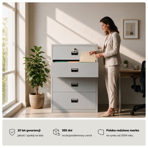Szafa kartotekowa metalowa z 4 szufladami szara, 900x1320x600 mm: SARA XL V4