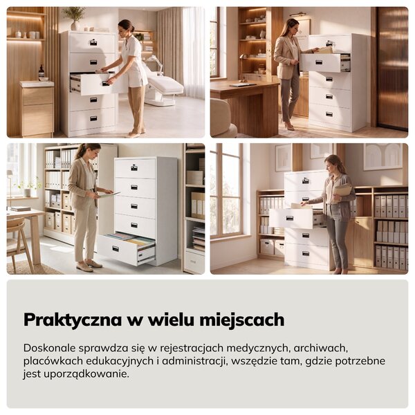 Szafa kartotekowa metalowa z 5 szufladami biała, 900x1620x600 mm: SARA XL V5