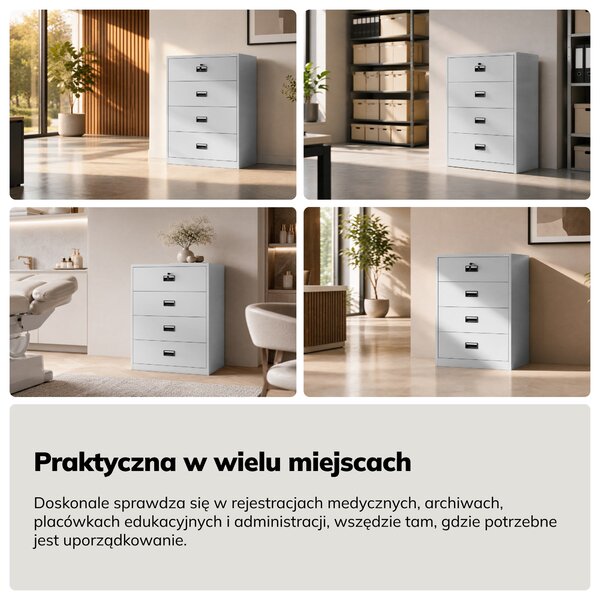 Szafa kartotekowa metalowa z 4 szufladami szara, 900x1320x600 mm: SARA XL V4