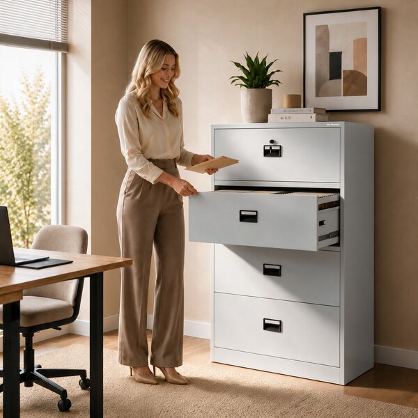 Szafa kartotekowa metalowa z 4 szufladami szara, 900x1320x600 mm: SARA XL V4