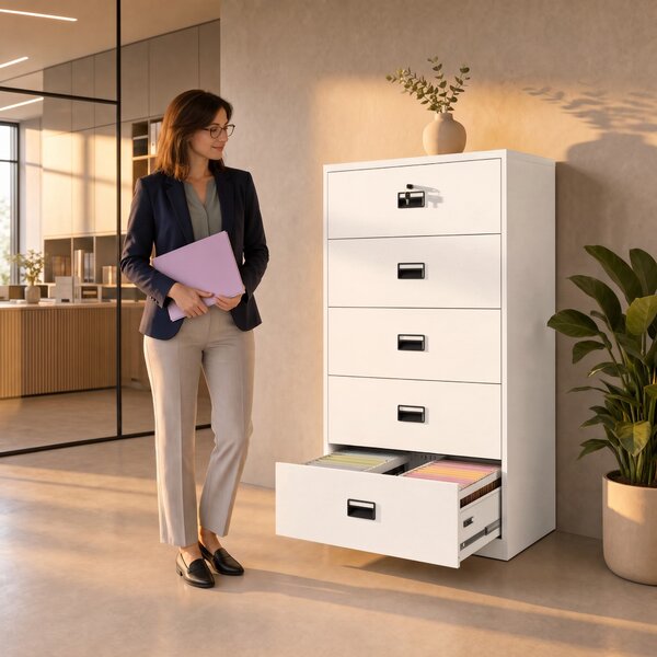 Szafa kartotekowa metalowa z 5 szufladami biała, 900x1620x600 mm: SARA XL V5