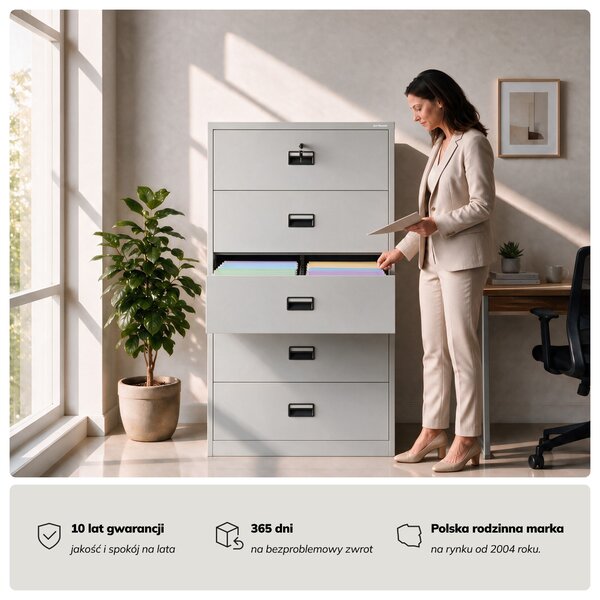 Szafa kartotekowa metalowa z 5 szufladami szara, 900x1620x600 mm: SARA XL V5