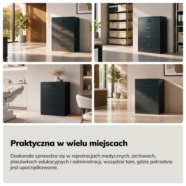 Szafa kartotekowa metalowa z 4 szufladami antracytowa, 900x1320x600 mm: SARA XL V4