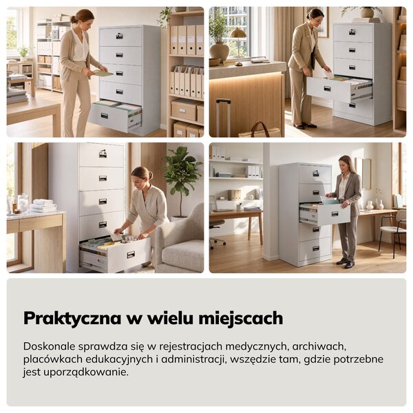 Szafa kartotekowa metalowa z 5 szufladami szara, 900x1620x600 mm: SARA XL V5