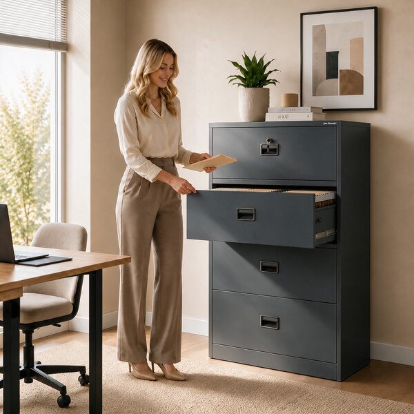 Szafa kartotekowa metalowa z 4 szufladami antracytowa, 900x1320x600 mm: SARA XL V4