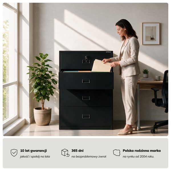Szafa kartotekowa metalowa z 4 szufladami czarna, 900x1320x600 mm: SARA XL V4