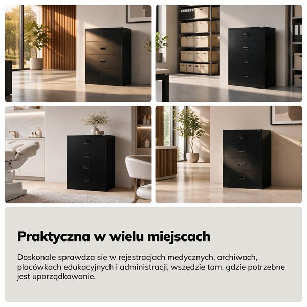 Szafa kartotekowa metalowa z 4 szufladami czarna, 900x1320x600 mm: SARA XL V4