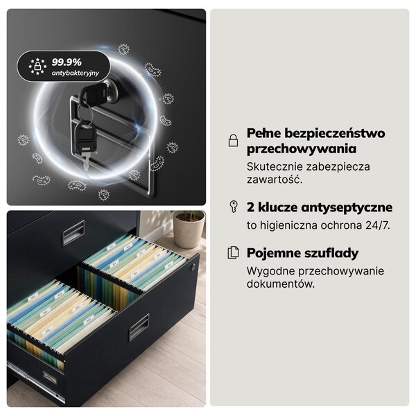 Szafa kartotekowa metalowa z 4 szufladami czarna, 900x1320x600 mm: SARA XL V4