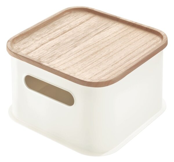 Biały pojemnik z pokrywką z drewna paulownia iDesign Eco Handled, 21,3x21,3 cm