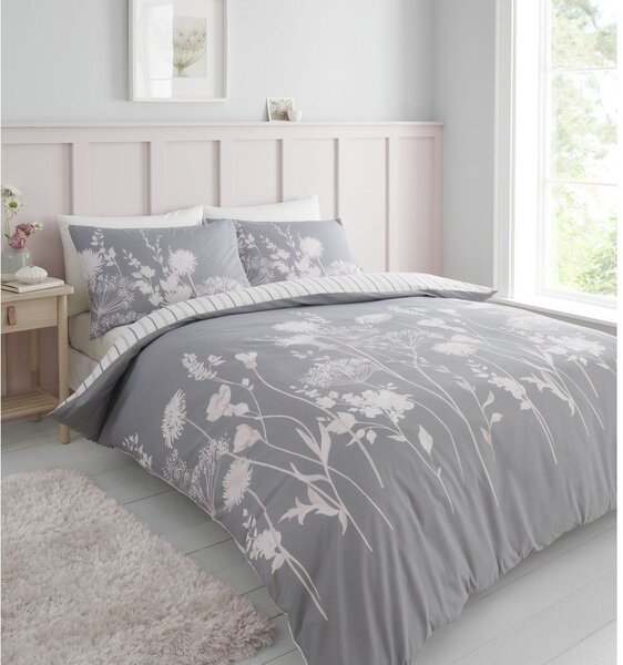 Szara pościel jednoosobowa 135x200 cm Meadowsweet Floral – Catherine Lansfield