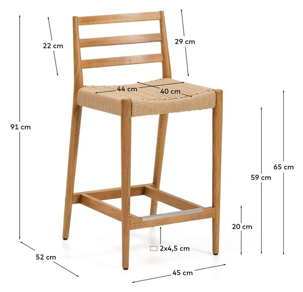 Hoker z litego drewna dębowego w naturalnym kolorze (wysokość siedziska 65 cm) Analy – Kave Home