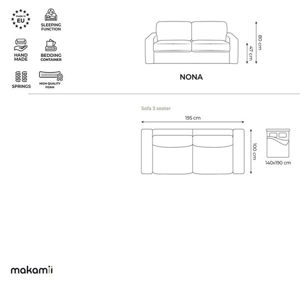 Sztruksowa rozkładana sofa w kolorze khaki 195 cm Nona – Makamii