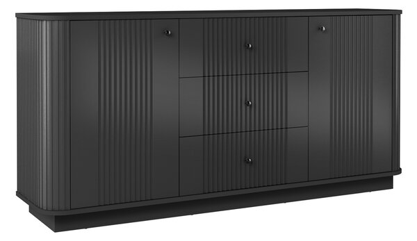 Komoda Vesper 160 cm z szufladami na cokole - czarny / czarne uchwyty
