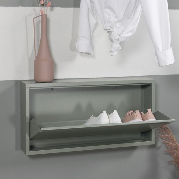 Szarozielona metalowa uchylna szafka na buty 75x37,5x12,5 cm Billy – Spinder Design
