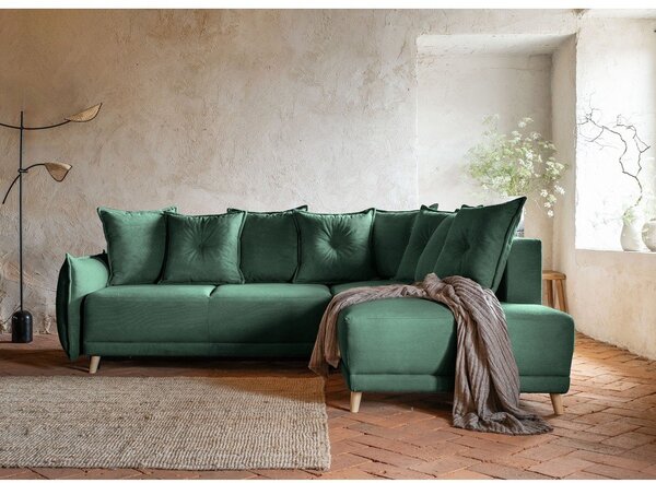 Zielony sztruksowy rozkładany narożnik (prawostronny) Lazy Lukka – Miuform
