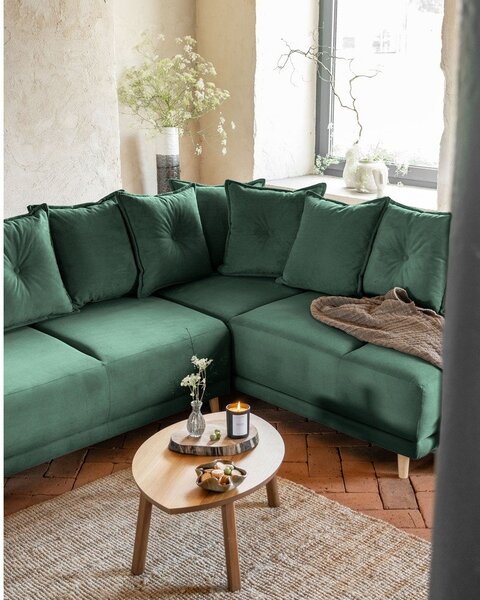 Zielony sztruksowy rozkładany narożnik (prawostronny) Lazy Lukka – Miuform