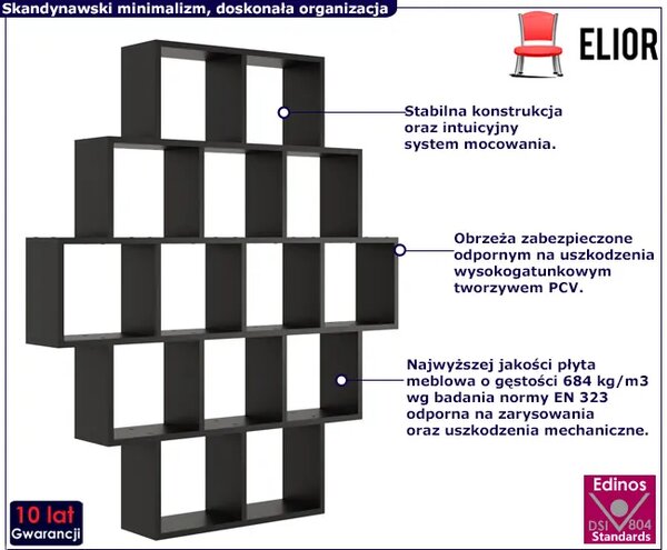 Czarny regał na książki wiszący lub stojący C1-P43