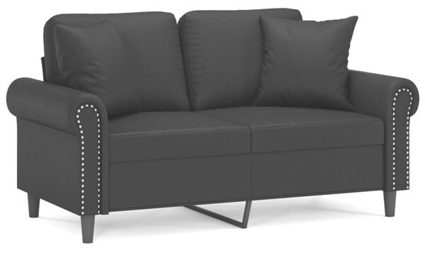 Sofa 2-osobowa z poduszkami, czarna, 120 cm, sztuczna skÃ³ra