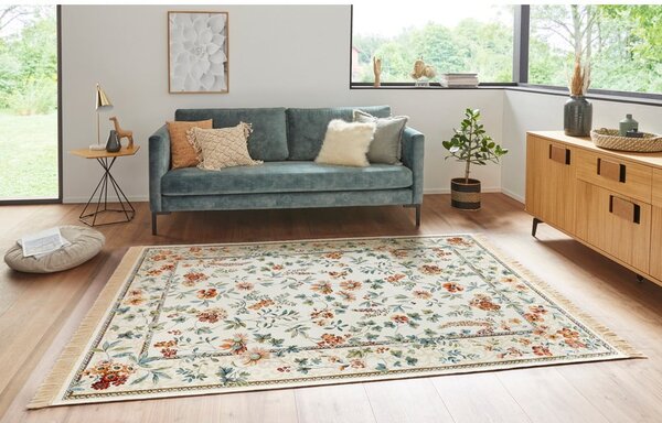 Kremowy dywan z wiskozy 95x140 cm Oriental Flowers – Nouristan