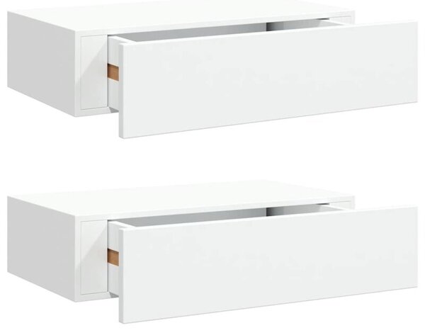Półki ścienne z szufladą, 2 szt., białe, 40 x 23,5 x 10 cm, mdf