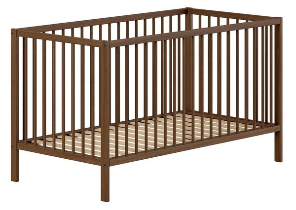 Brązowe łóżeczko z litego drewna bukowego ze zdejmowanym bokiem/z regulowaną wysokością 70x140 cm Dino – Vipack