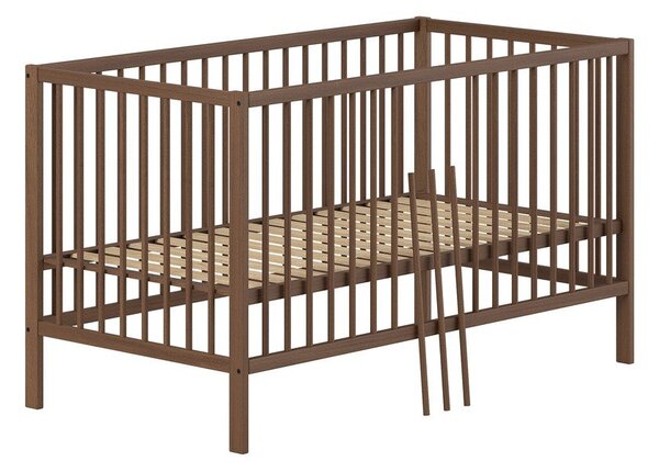 Brązowe łóżeczko z litego drewna bukowego ze zdejmowanym bokiem/z regulowaną wysokością 70x140 cm Dino – Vipack