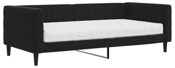 Sofa z materacem do spania, czarna, 90x190 cm, aksamit
