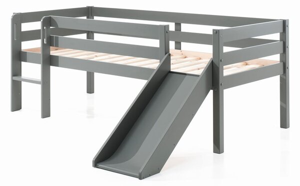 Szare podwyższone łóżko dziecięce ze zjeżdżalnią Vipack Pino, 90x200 cm
