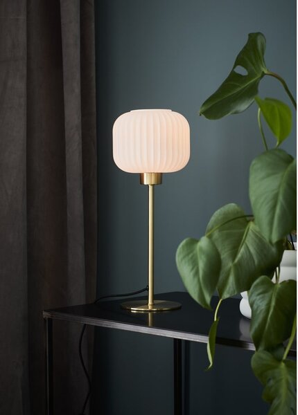 Lampa stołowa w kolorze bieli i mosiądzu Markslöjd Sober