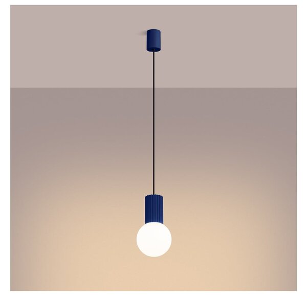 Ciemnoniebieska lampa wisząca ze szklanym kloszem ø 12 cm Orbital – Sollux