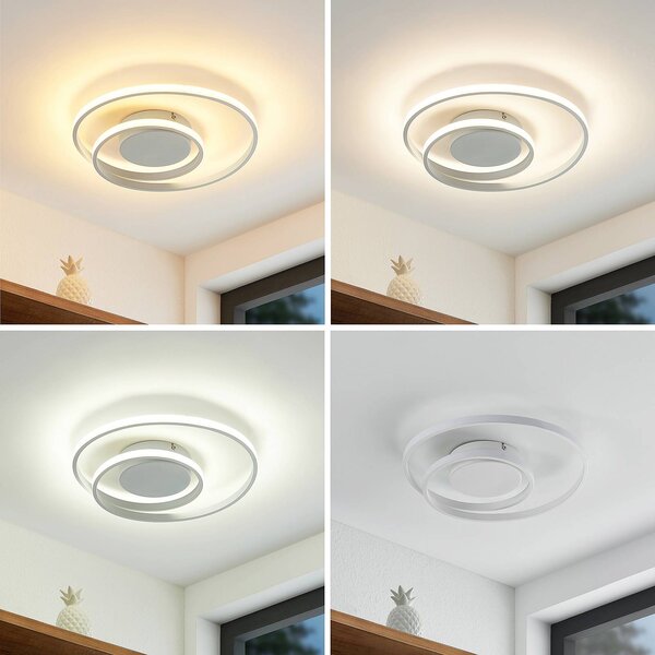 Lampa sufitowa LED Emisua Lindby, możliwość ściemniania, biały / opal, salon / jadalnia, aluminium, nowoczesny