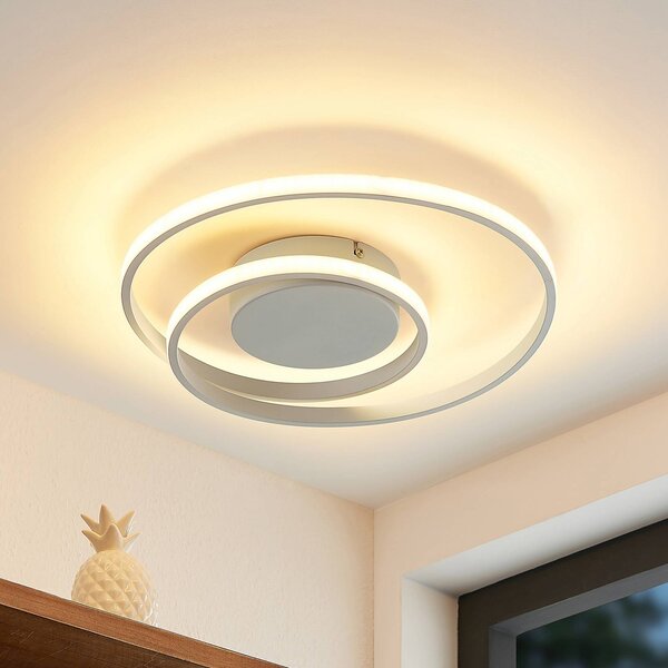 Lampa sufitowa LED Emisua Lindby, możliwość ściemniania, biały / opal, salon / jadalnia, aluminium, nowoczesny