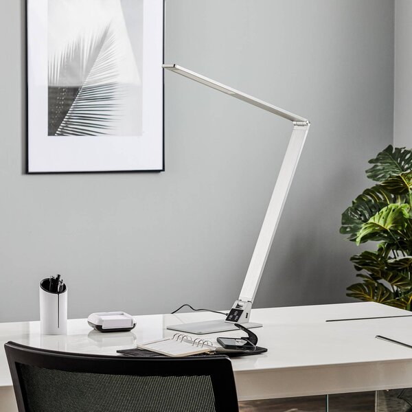Fabas Luce Lampa stołowa LED Wasp, możliwość ściemniania, aluminiowy / szary / cynkowy, biuro, aluminium, nowoczesny