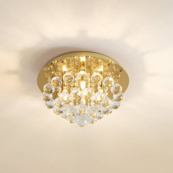 Lampa sufitowa kryształowa Gillion Lindby, możliwość ściemniania, mosiężny / złoty, salon / jadalnia, kryształ, design
